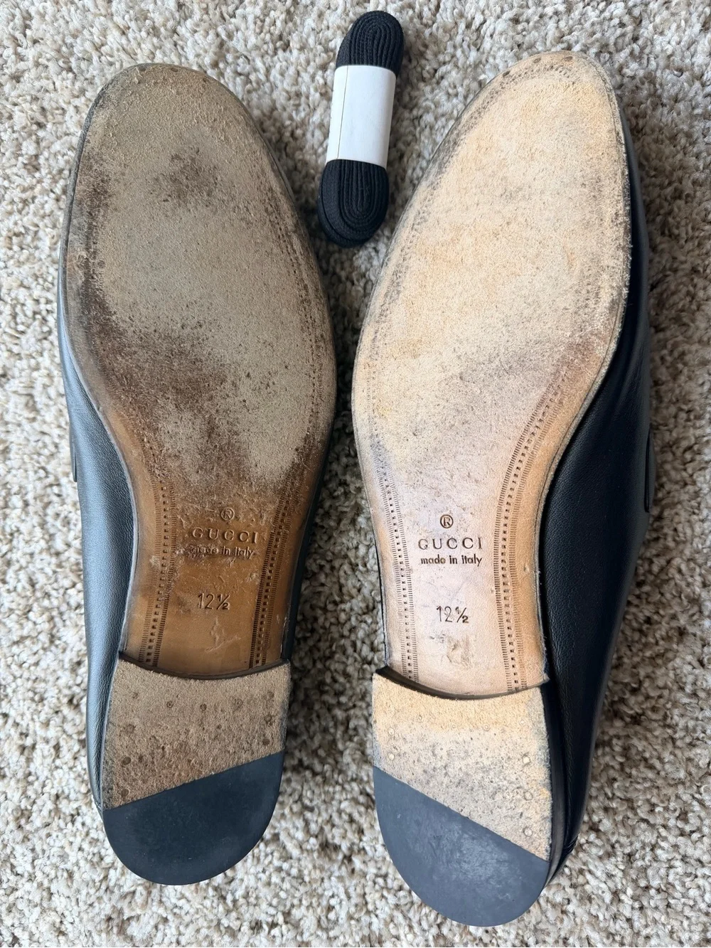 Gucci Black Leather Loafers with Green-Red Web & Gold Horsebit
